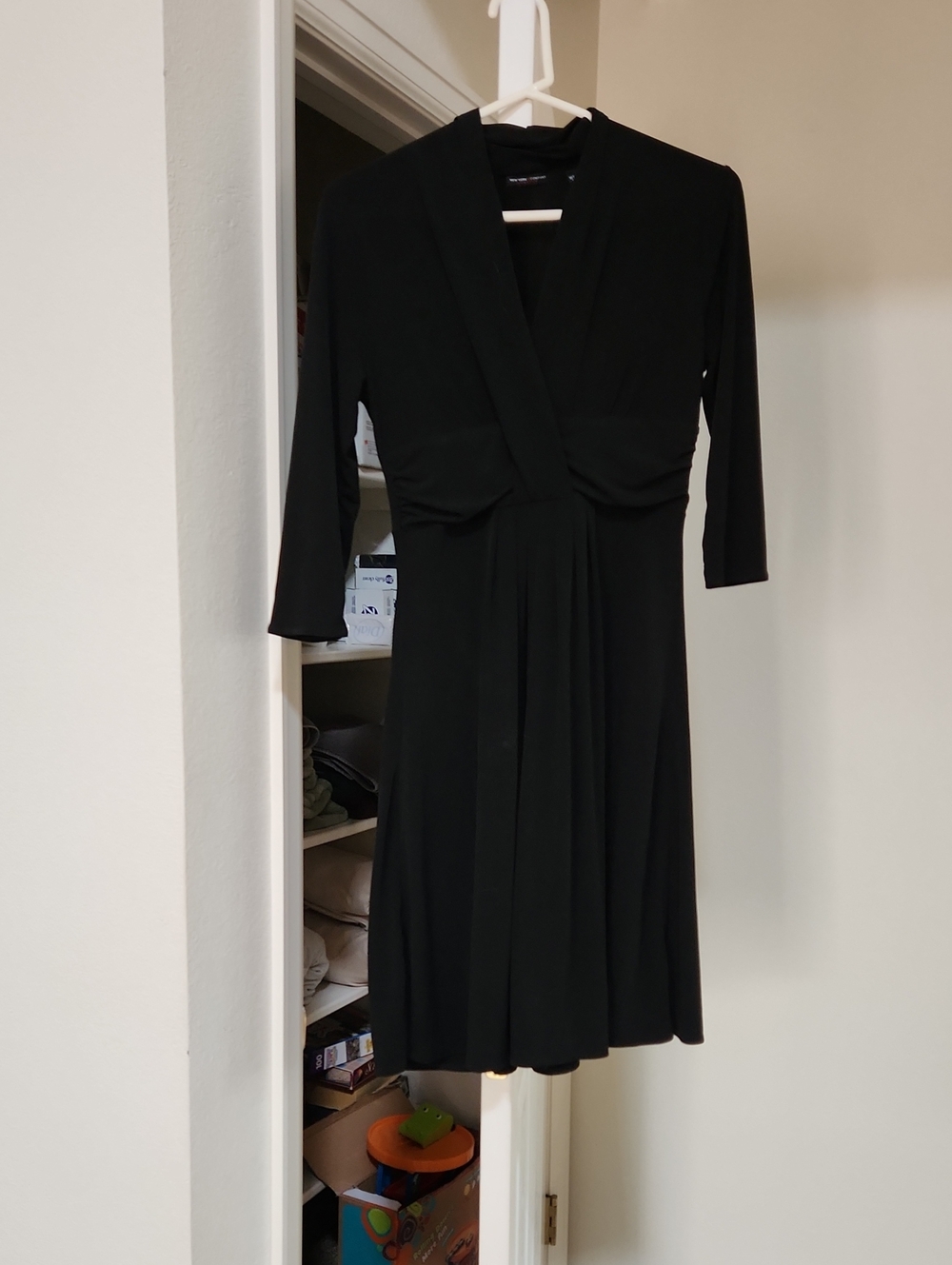 New York & Company Black Long-Sleeve Wrap Dress